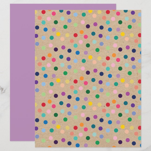 Funky Polkadots Faux Brown Kraft Scrapbook Paper (Front/Back)