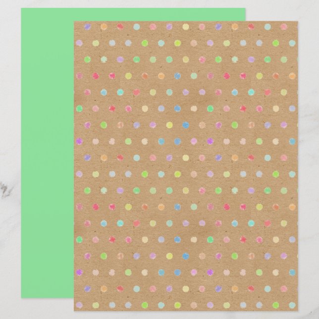 Funky Polkadots Faux Brown Kraft Scrapbook Paper (Front/Back)