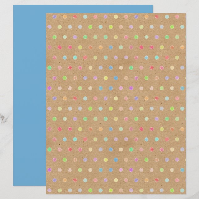 Funky Polkadots Faux Brown Kraft Scrapbook Paper (Front/Back)