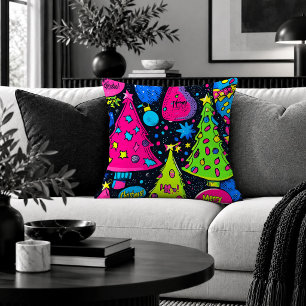 Funky Pop Art Christmas Tree Accent Throw Pillow A