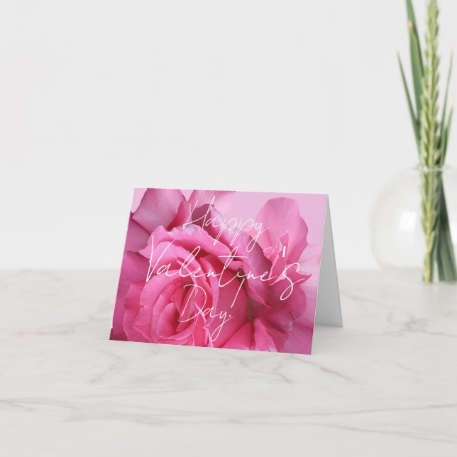 Funky pretty pink roses Happy Valentine love art Card (Front)