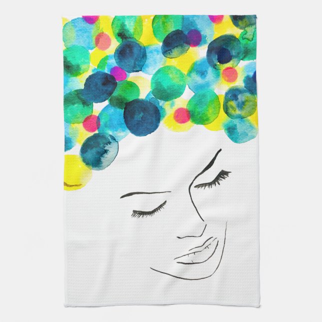 Funky psychedelic bubble hair kitchen towel (Vertical)