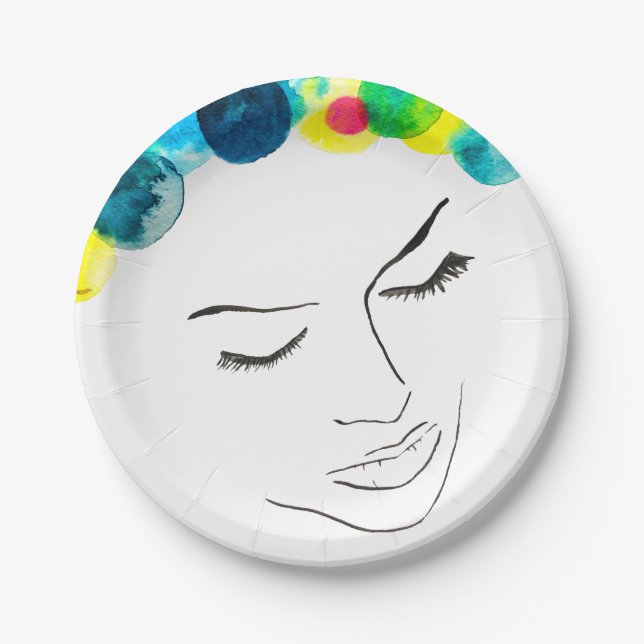 Funky psychedelic bubble hair paper plates (Front)