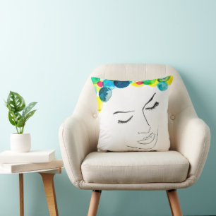 Funky psychedelic bubble hair throw pillow
