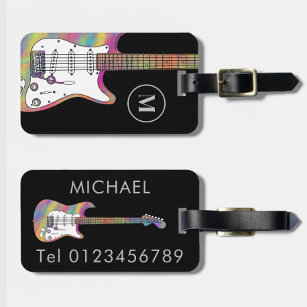 Funky Psychedelic Electric Guitar Personalized  Luggage Tag