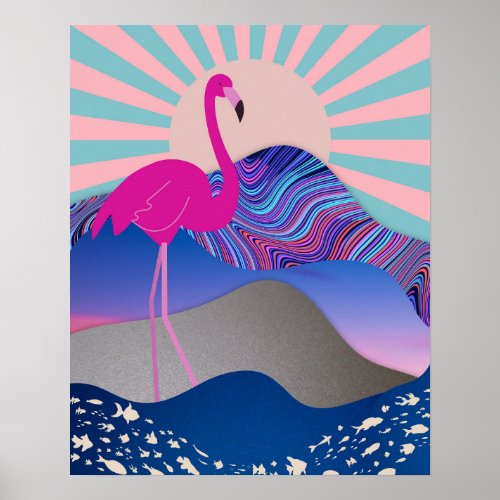 Funky Psychedelic Flamingo Poster