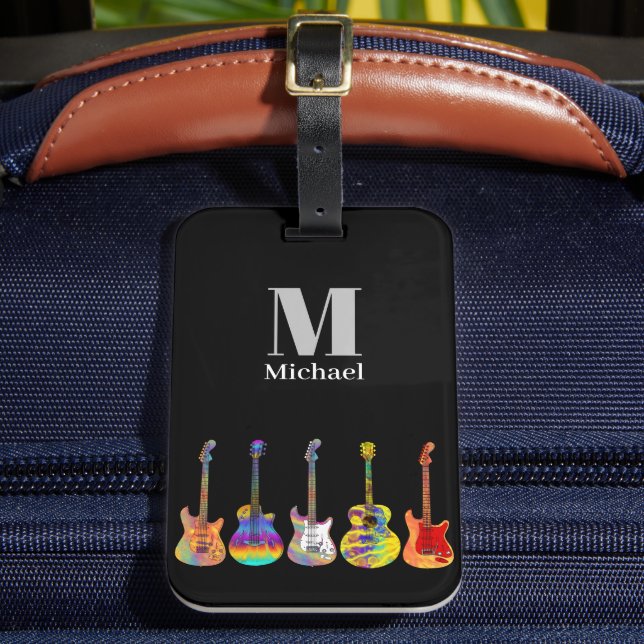 Funky Psychedelic Guitar Monogram Luggage Tag (Front Insitu 2)