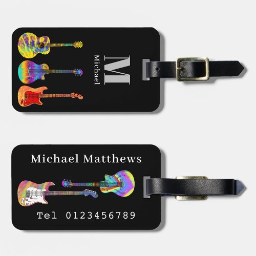 Funky Psychedelic Guitar Pop Art Music Instrument  Luggage Tag