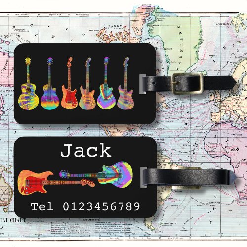 Funky Psychedelic Guitar Pop Art Music Instrument  Luggage Tag