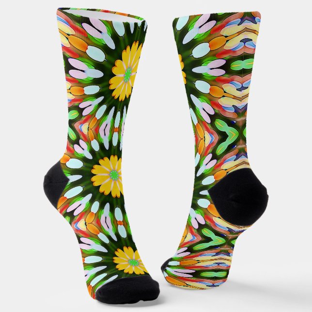 Funky Psychedelic Mandala Colorful Socks (Angled)