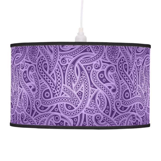 Funky Purple Abstract Paisley Pattern Hanging Lamp (Front)
