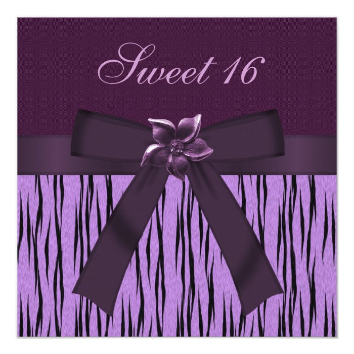 Funky Purple Animal Print Sweet 16 Party Invites