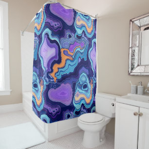 Funky Purple Aqua Mix Abstract Geode Agate Pattern Shower Curtain