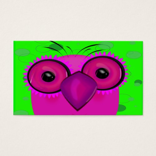 Funky Purple Cartoon Owl on Lime Green Background Business Card Templates