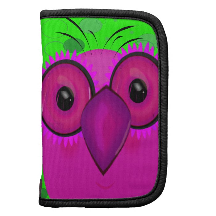 Funky Purple Cartoon Owl on Lime Green Background Folio Planners