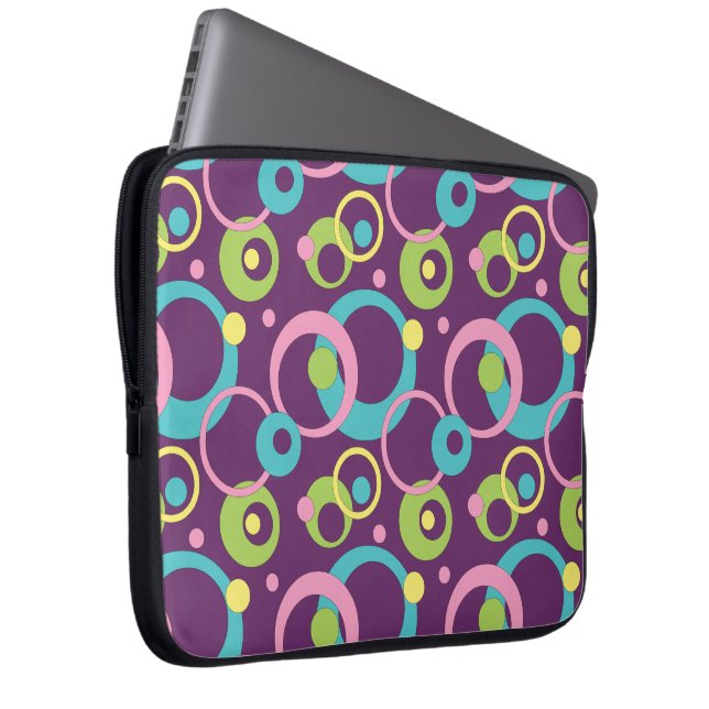 Funky Purple Circles Laptop Sleeve (Front Right)