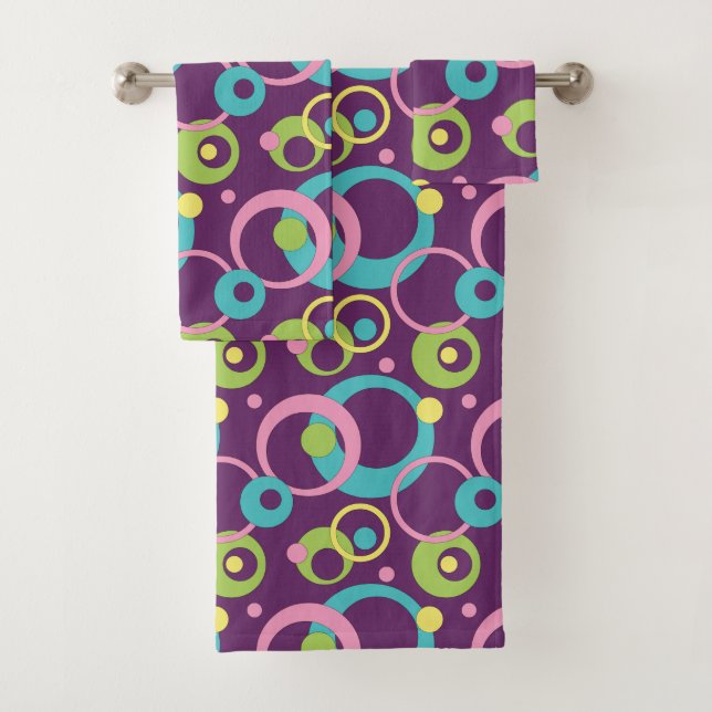 Funky Purple Circles Towel Set (Insitu)