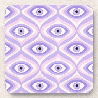 Funky Purple Eye: Retro Modern Psychedelic Pattern Beverage Coaster