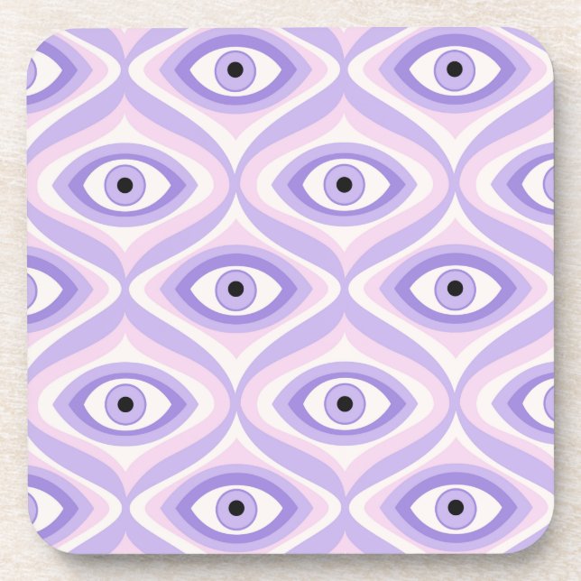 Funky Purple Eye: Retro Modern Psychedelic Pattern Beverage Coaster (Front)