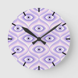 Funky Purple Eye: Retro Modern Psychedelic Pattern Round Clock