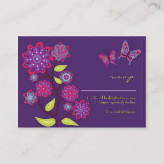 Funky Purple Flowers Wedding RSVP Card