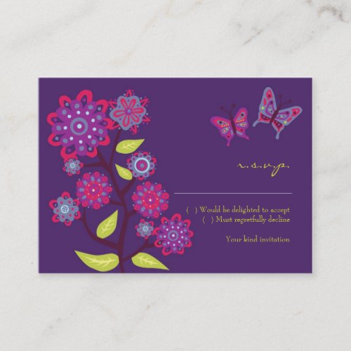 Funky Purple Flowers Wedding RSVP Card Business Card