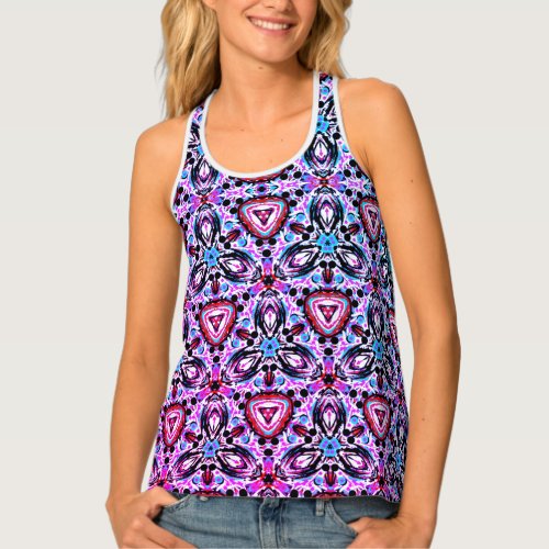 Funky purple geometric pattern Womens Tank Top