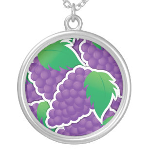 Funky purple grapes silver plated necklace