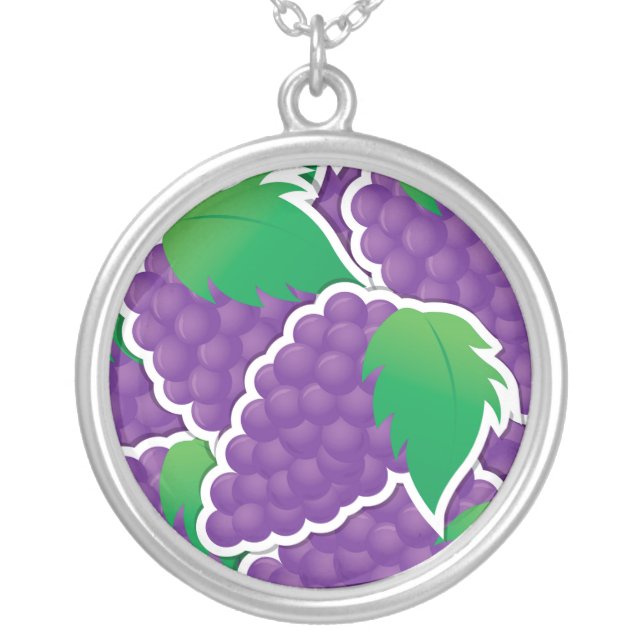 Funky purple grapes silver plated necklace (Front)