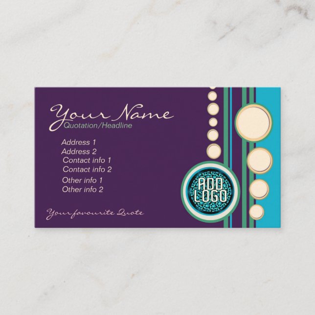 Funky Purple Green & Blue w/ Logo Business Card te (Front)