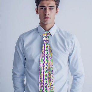 Funky Purple Green Gold Stripes Mardi Gras Festive Neck Tie