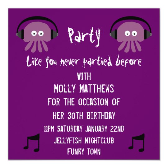 Funky Purple Jellyfish DJ Customizable Party Card