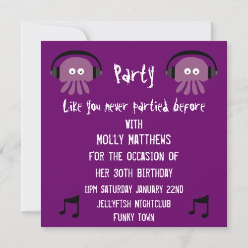 Funky Purple Jellyfish DJ Customizable Party Personalized Invitations