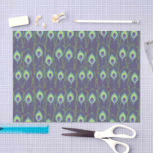 Funky Purple Lime Green Peacock Feather Decoupage Tissue Paper
