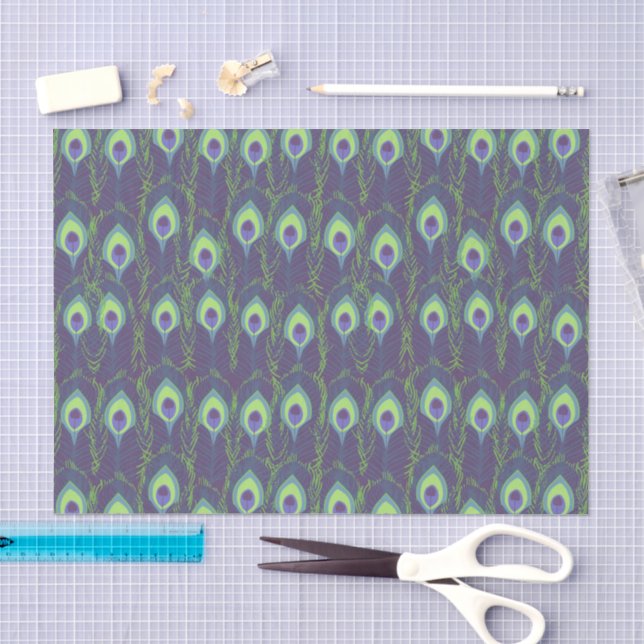 Funky Purple Lime Green Peacock Feather Decoupage Tissue Paper (Craft)
