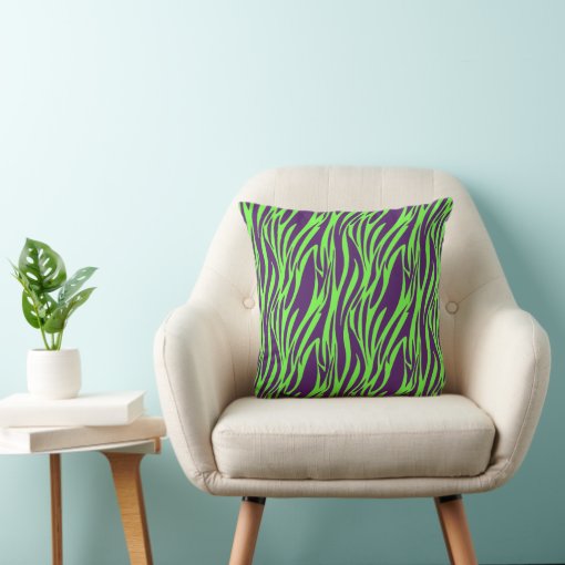 Funky Purple & Neon Green Zebra Print Pillow Zazzle