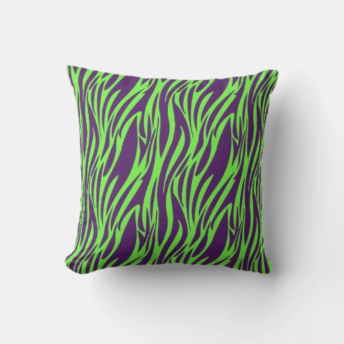 Funky Purple  Neon Green Zebra Print Pillow