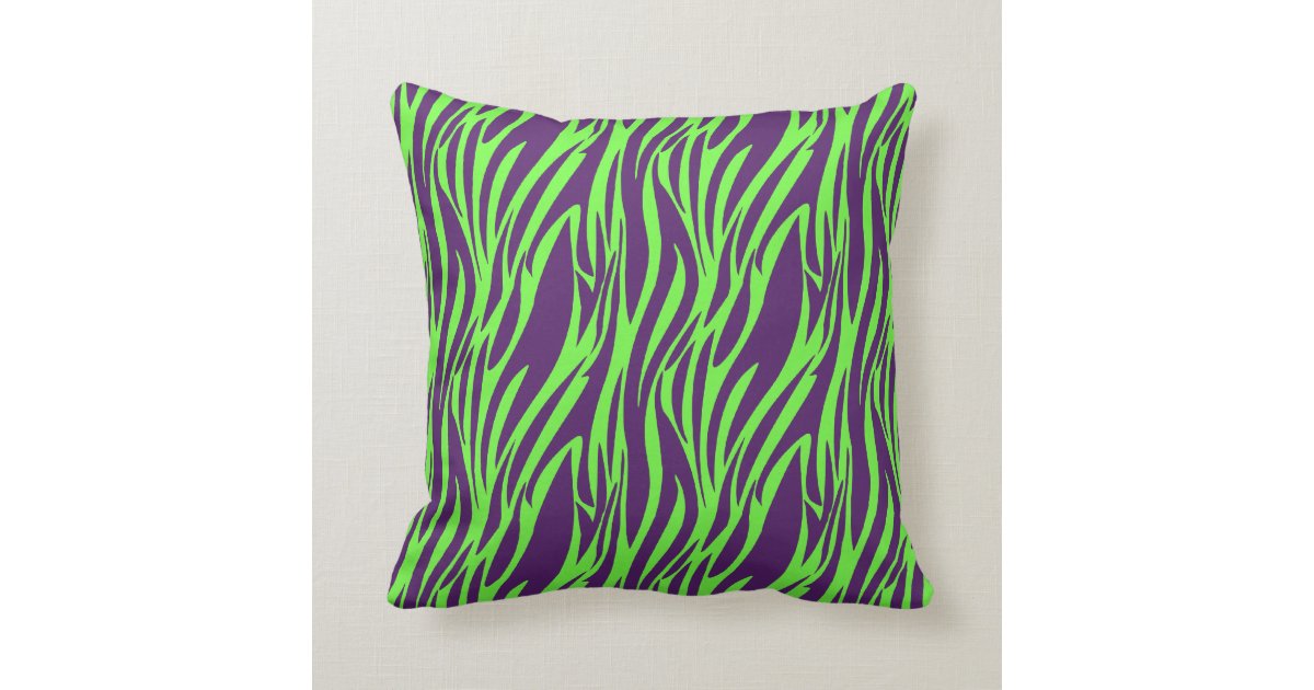 Funky Purple & Neon Green Zebra Print Pillow