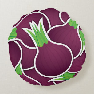 Funky purple onions round pillow