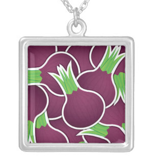 Funky purple onions silver plated necklace