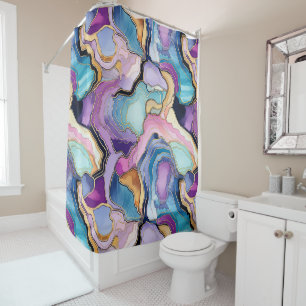 Funky Purple Turq Mix Abstract Geode Agate Pattern Shower Curtain