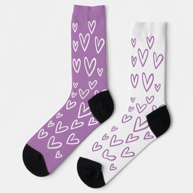 FUNKY PURPLE & WHITE HEARTS MOTHER'S DAY SOCKS (Left)