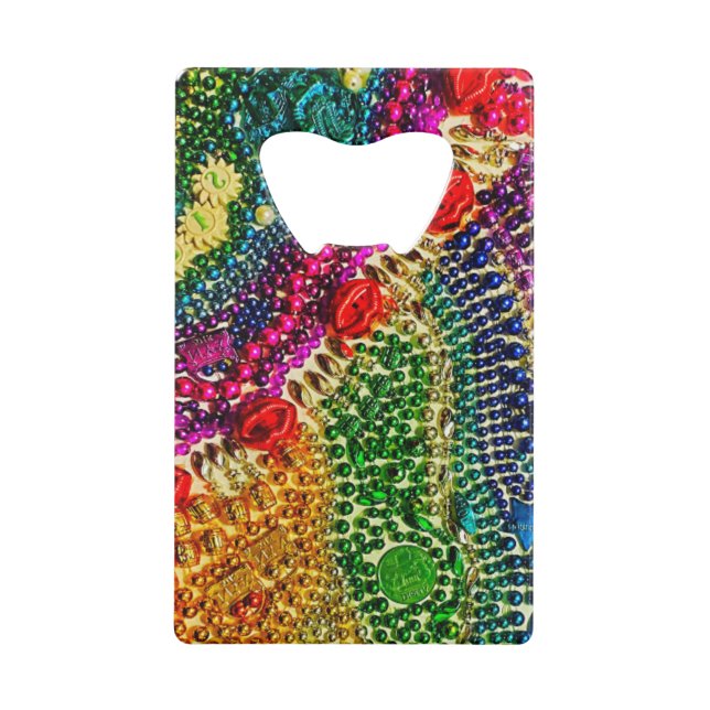 Funky Rainbow Mardi Gras Bead Art Credit Card Bottle Opener (Front)