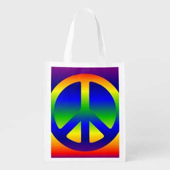 Funky Rainbow Peace Symbol Grocery Bag by peacegifts at Zazzle
