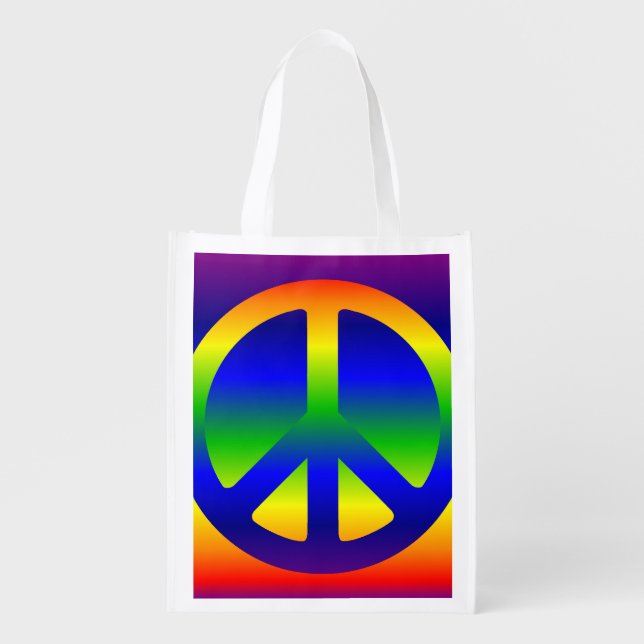 Funky Rainbow Peace Symbol Grocery Bag (Front)