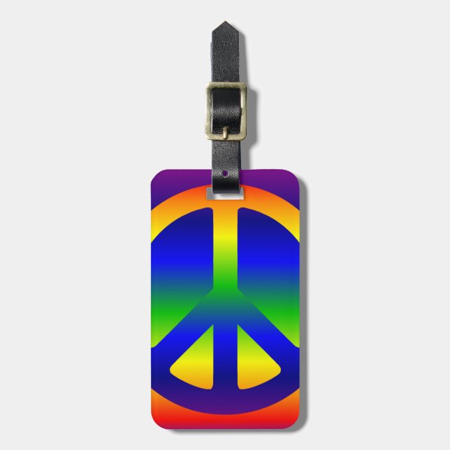 Funky Rainbow Peace Symbol Luggage Tag (Front Vertical)