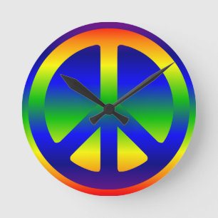 Funky Rainbow Peace Symbol Round Clock