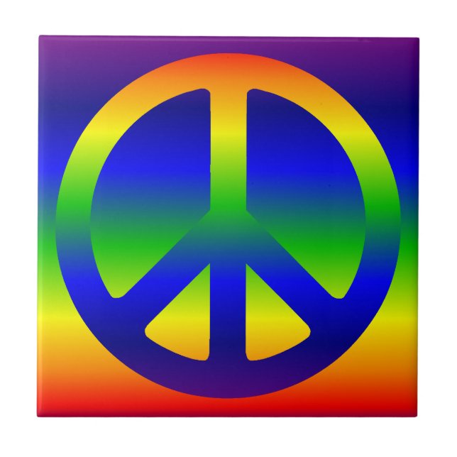 Funky Rainbow Peace Symbol Tile (Front)