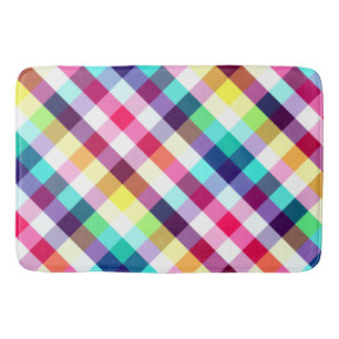 Funky Rainbow Plaid Pattern Large Bath Mat