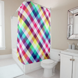 Funky Rainbow Plaid Pattern Shower Curtain